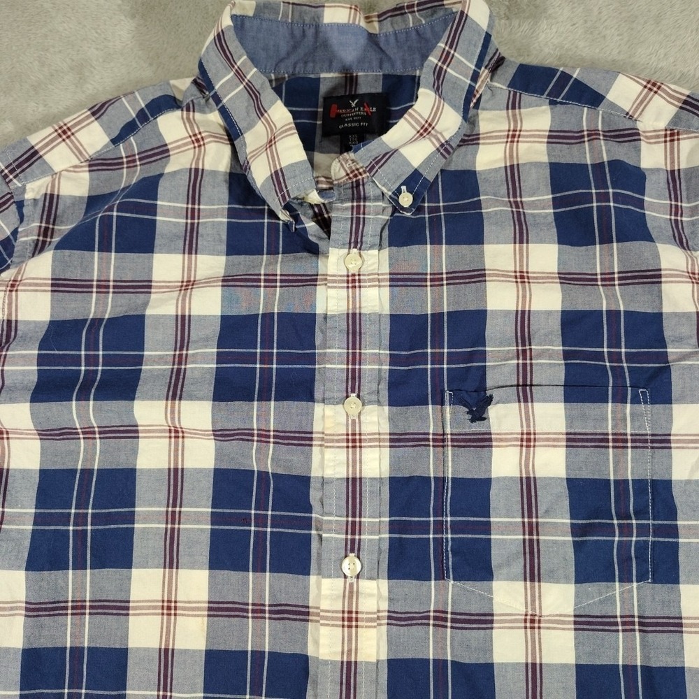 American Eagle Shirt Men XXL Blue Plaid Office Nerd Preppy‎ College Dad Classic